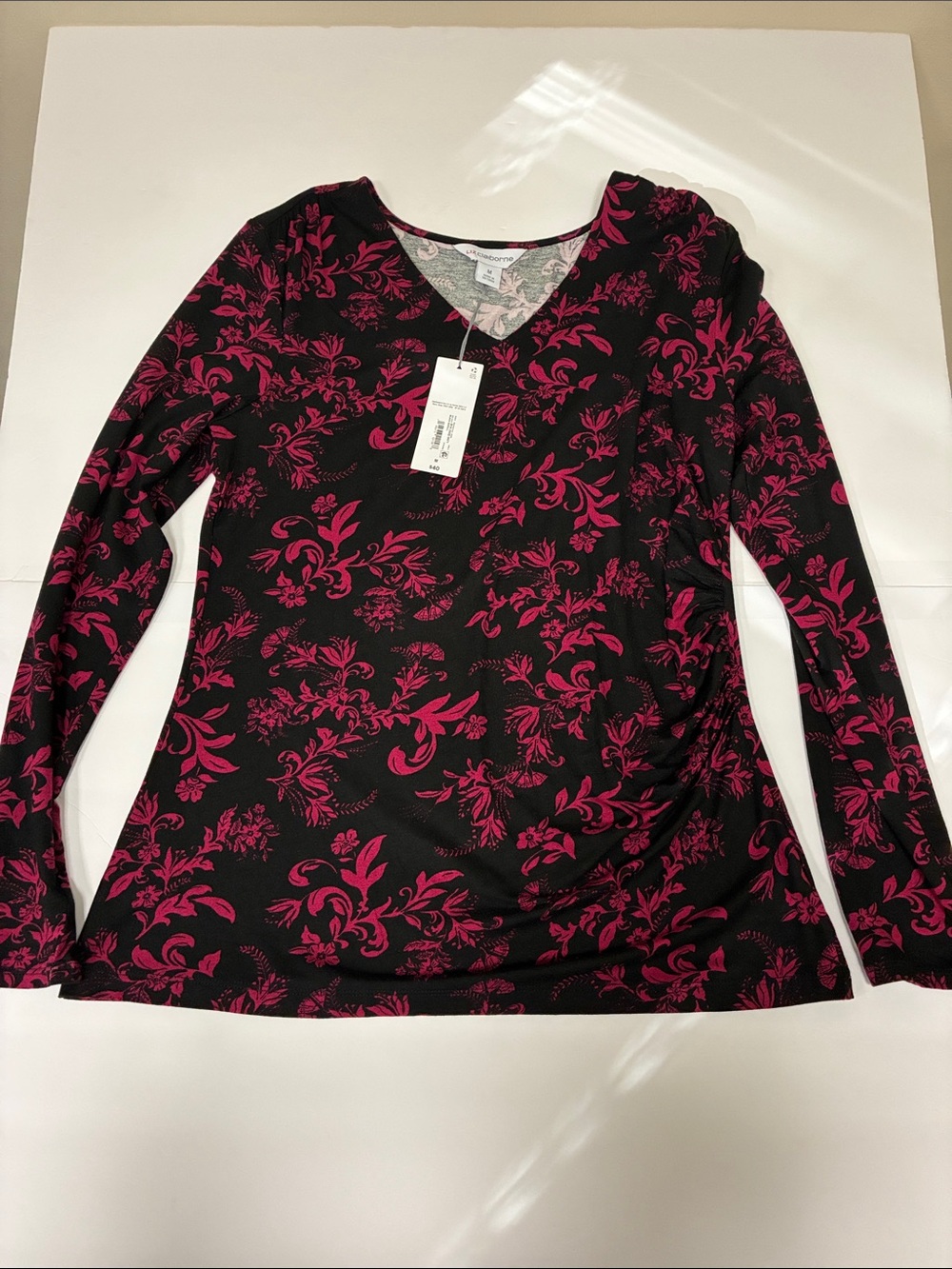 Liz Claiborne Black Top with Fuchsia Floral Print NWT